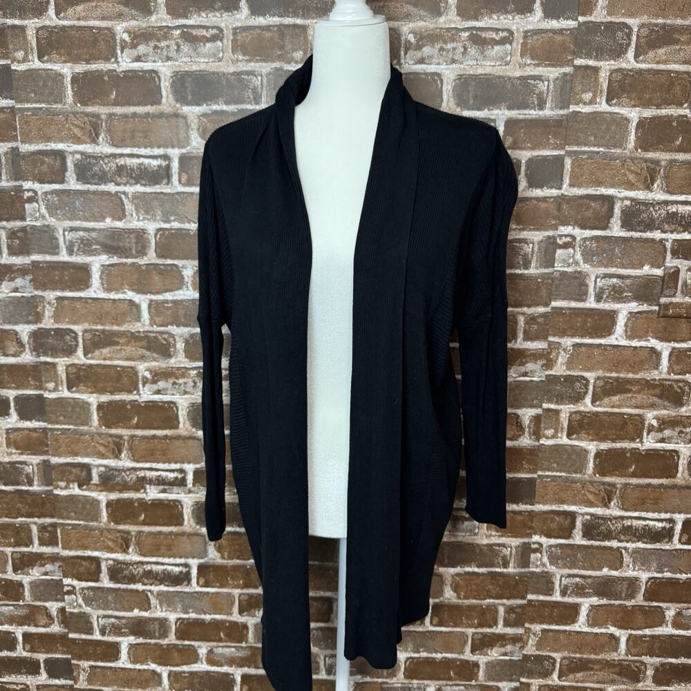Suzy Shier Black Ribbed Cardigan Long Sleeve No Buttons Size Large